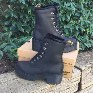 leona faux fur platform leather boots